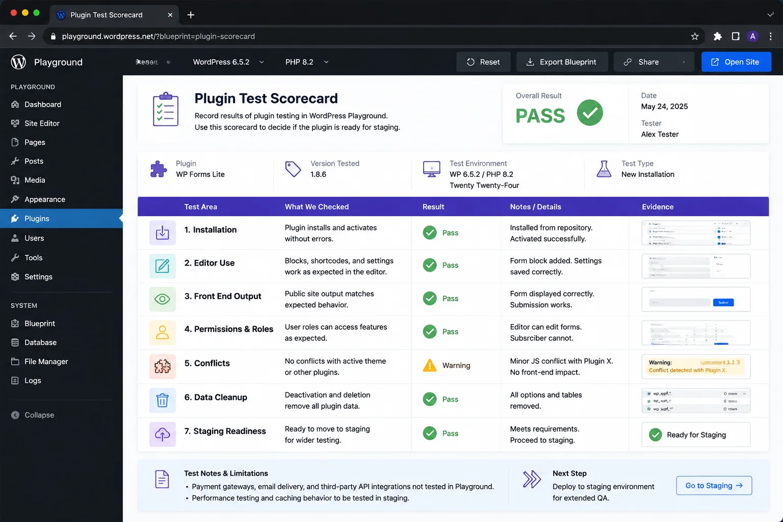 WordPress Playground testing scorecard for plugins | Mahmud Jibon | WordPress Developer in Bangladesh